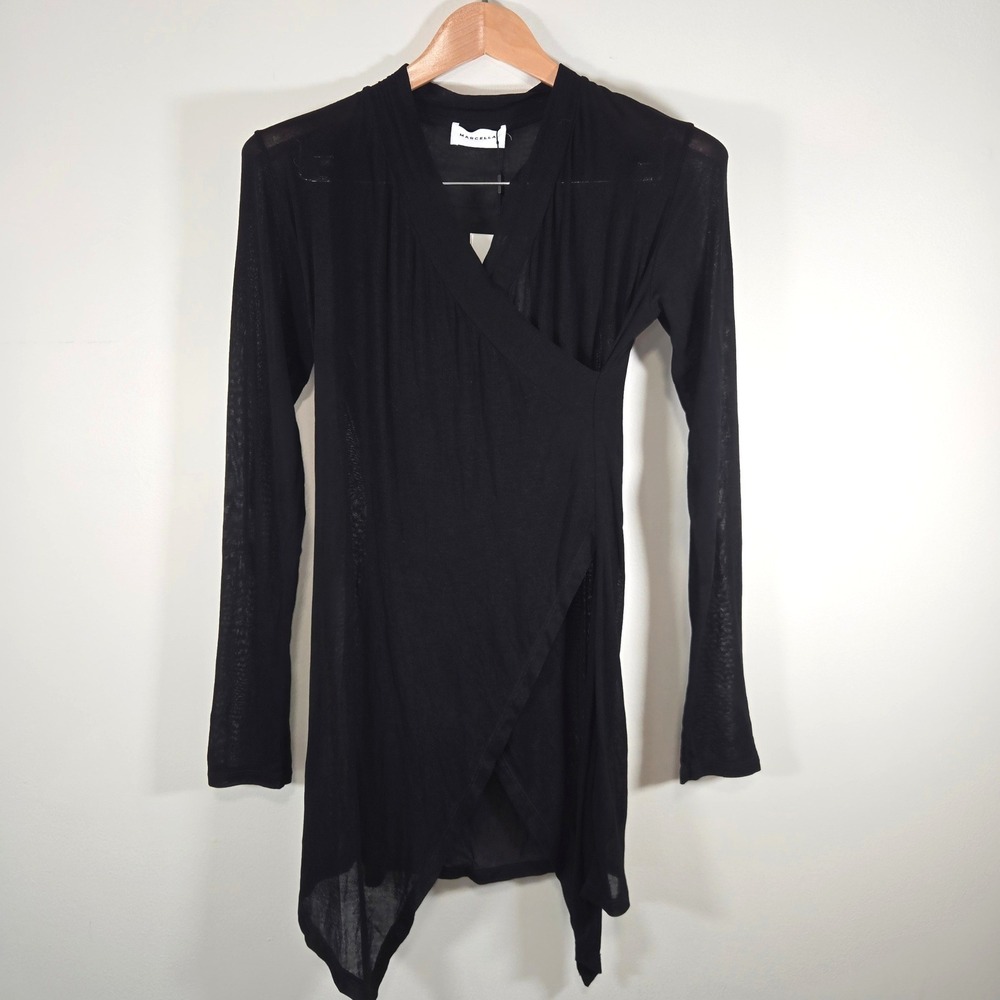 Marcella Wrap Tunic Top Womens Small Black Asymmetric Long Sleeve Number 171